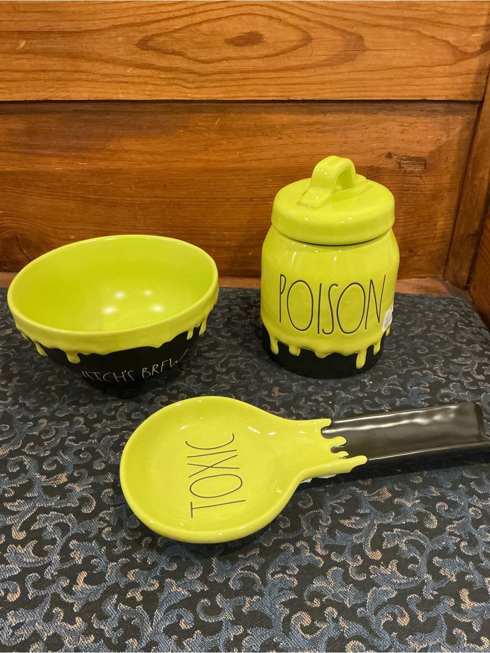 Rae Dunn Lime Green and Black 'Poison' Ceramic Canister Set